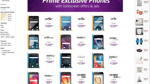 Amazon 'Prime Exclusive Phones' Page